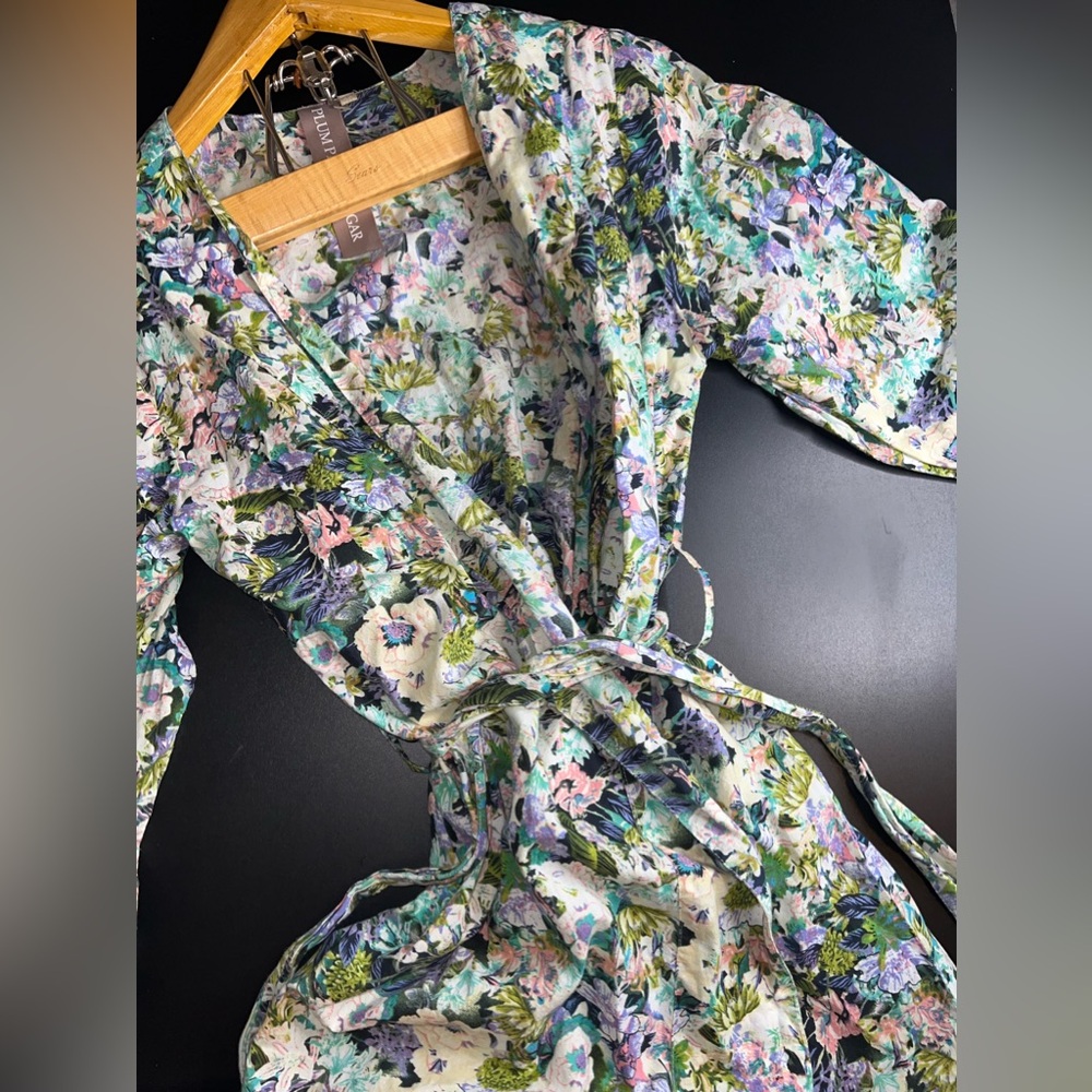 Plum Pretty Sugar Floral Lightweight Cotton Kimono Style Robe Size XS EUC
